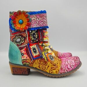Socofy Colorful Leather Patchwork Ankle Boots